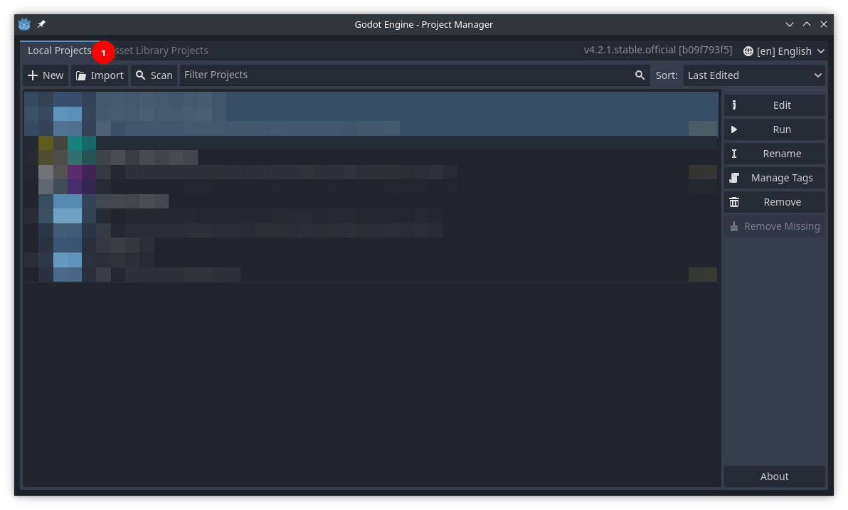 Screenshot of the project manager